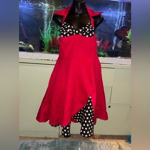 New with tags red with black polkadot trim ladies dress size M